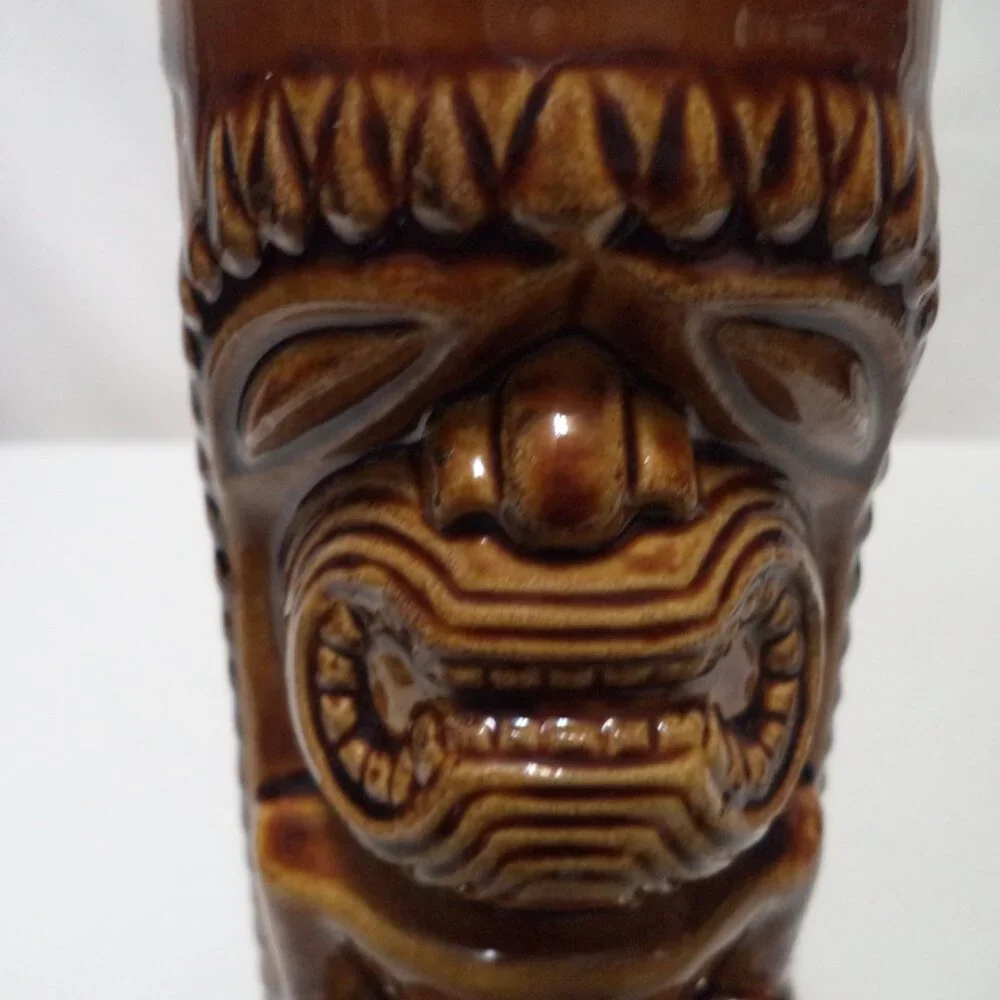 Vintage Hawaii Leilani Tiki Mug Cup Orchids Japan ceramic brown Full Body 6